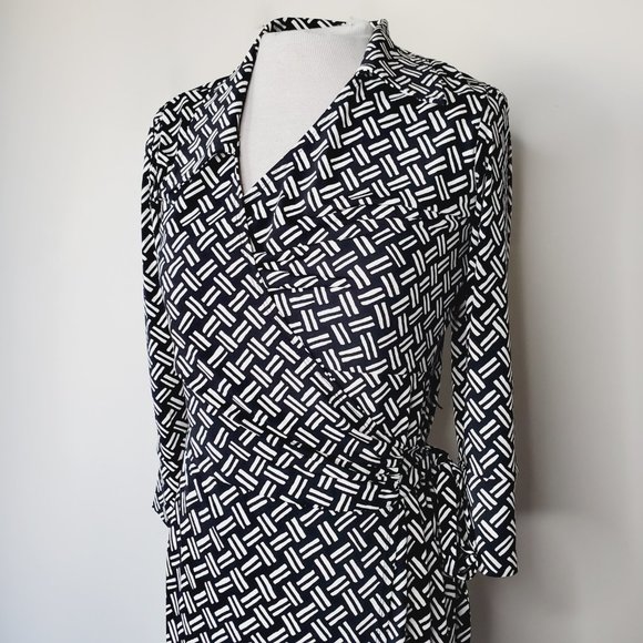 Laundry by Design Dress Wrap Geometric Retro Vintage Stretch Black White M - Picture 4 of 10